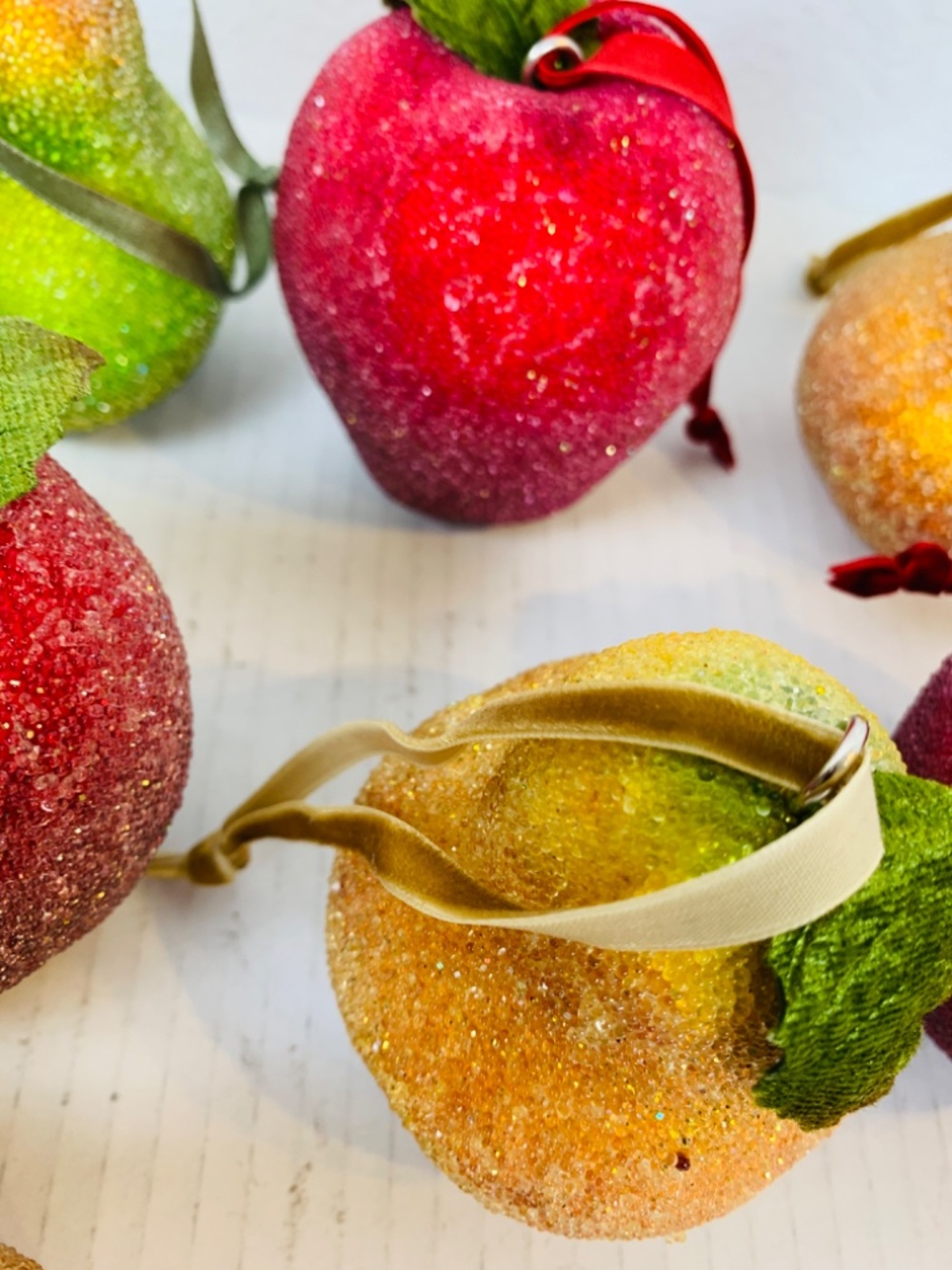 Frosted Sugared Icy Fruit Hanging Ornaments 9PC Set Apples Pears Life Size Decor - Picture 10 of 15